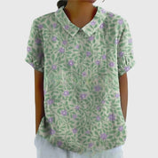 Éloise Fairverne | Green Floral Print Short Sleeve Blouse