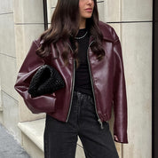 Gabrielle Montclair | Burgundy Leather Jacket For Women
