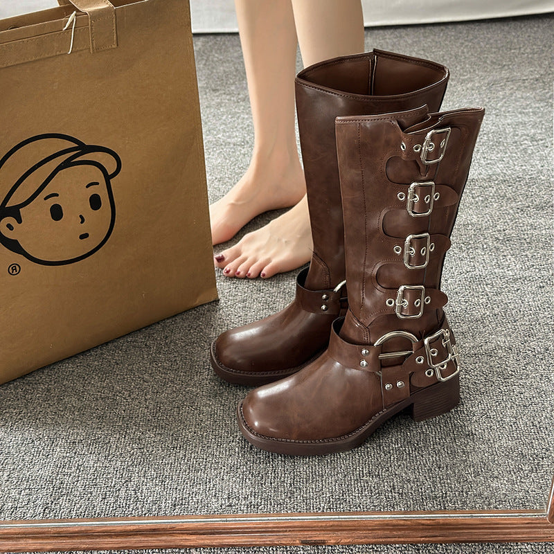 Josephine Laurent | Buckle Knee-High Western Boots For Women