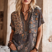 Adriana Bellini | Floral Embroidered V-Neck Blouse For Women
