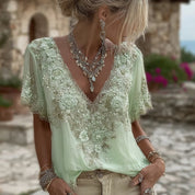 Adriana Bellini | Floral Embroidered V-Neck Blouse For Women