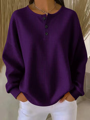 Marlena Whitfield | Waffle Knit Henley Pullover Top For Women
