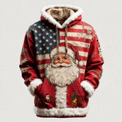 Francesca Hartwell | Flag Santa Print Christmas Hoodie For Women