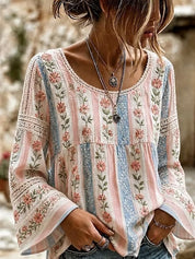 Colette Rimbaud | Retro Bohemian Floral Linen Blouse For Women