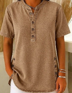Claire Whitfield | Denim V-Neck Short-Sleeve Top For Women