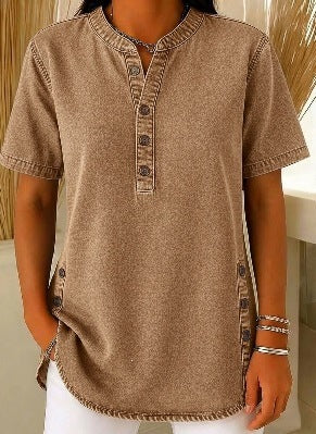 Claire Whitfield | Denim V-Neck Short-Sleeve Top For Women