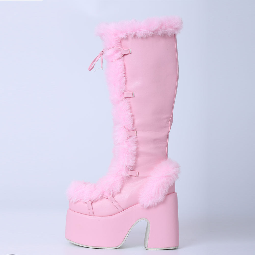 Odalys Sterling | Fur-Trim Platform Knee-High Boots For Women