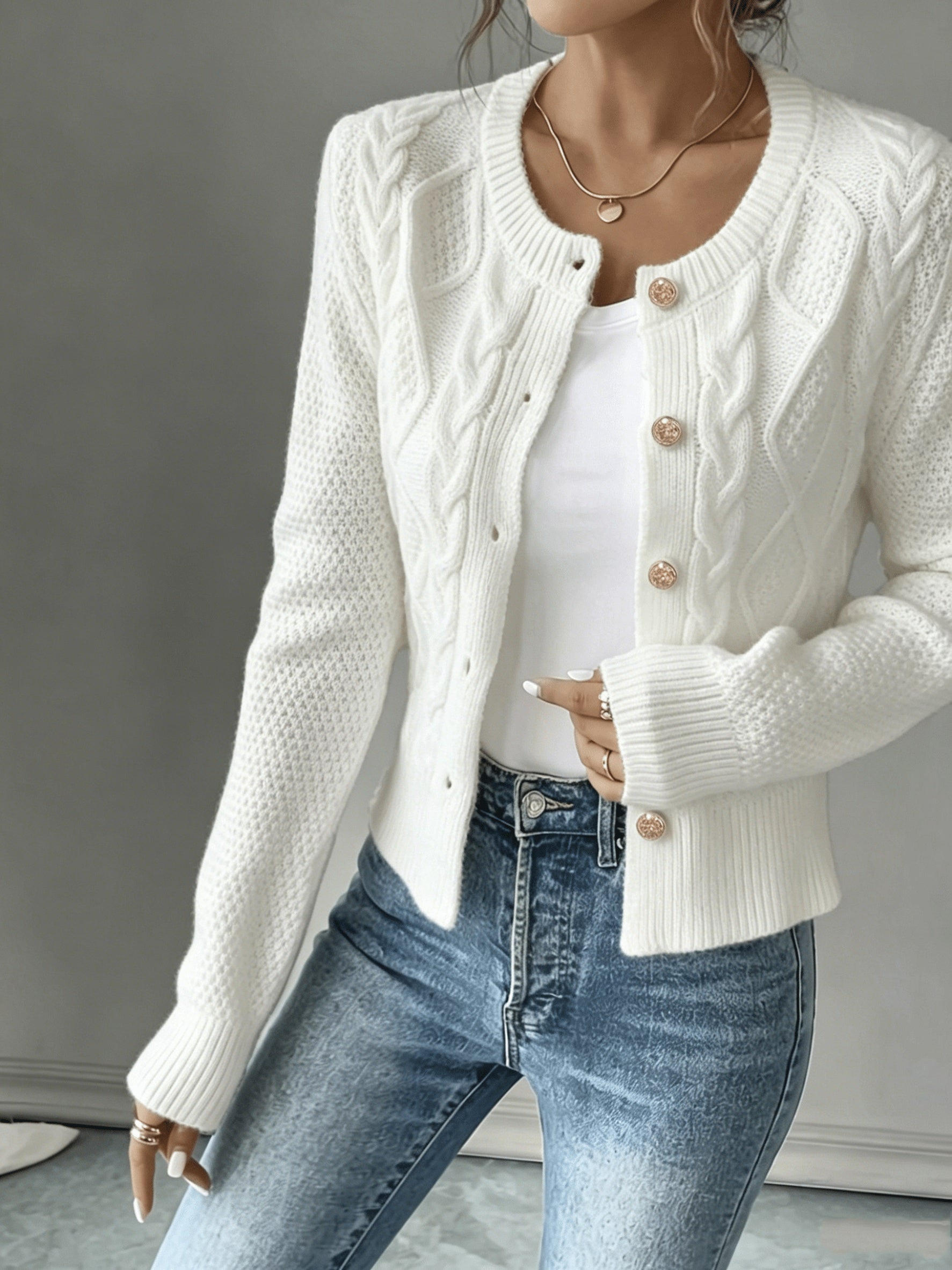 Vittoria Rossignol | Cable-Knit Button-Front Cardigan For Women