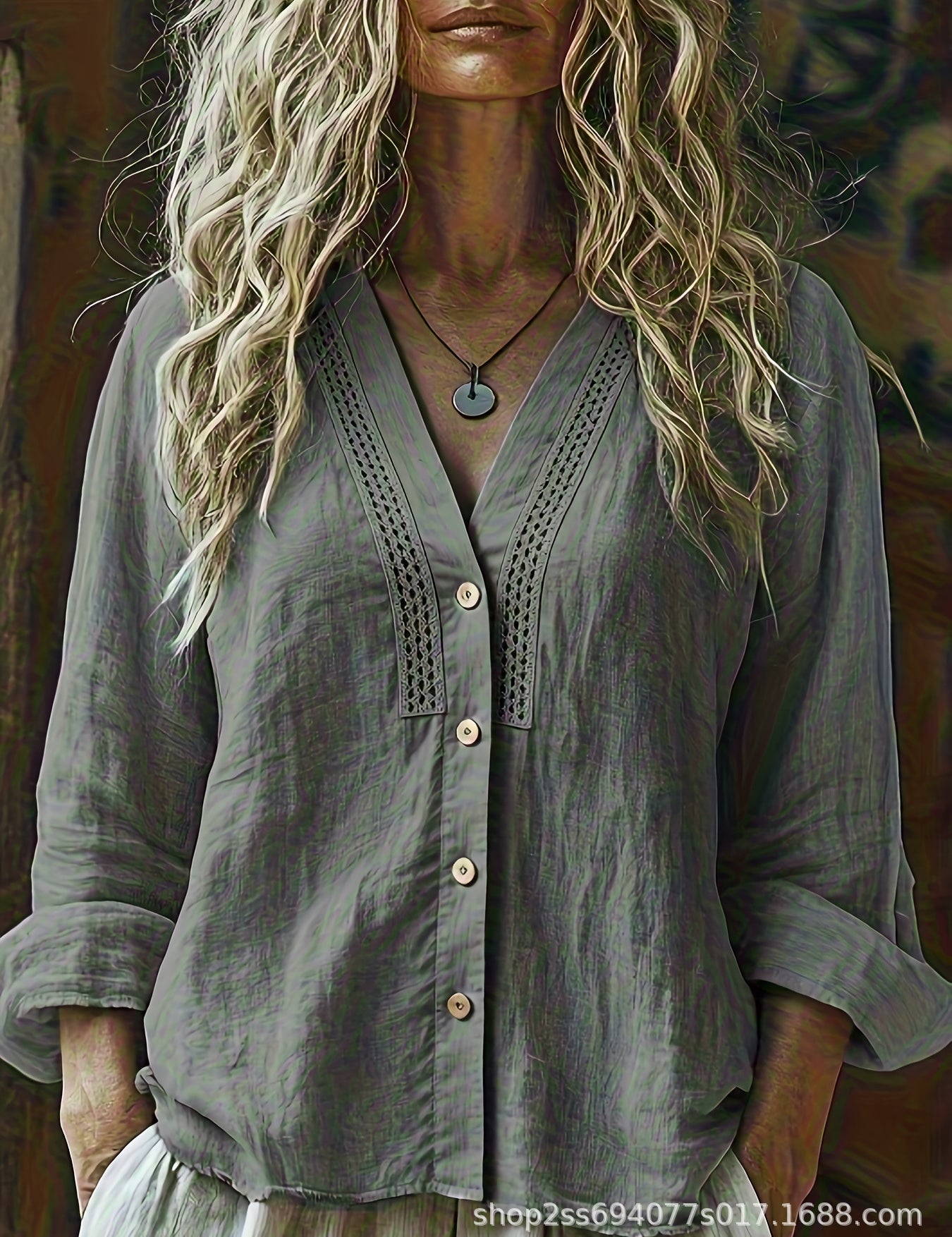 Liliane Castagne | V-Neck Linen Blouse For Women