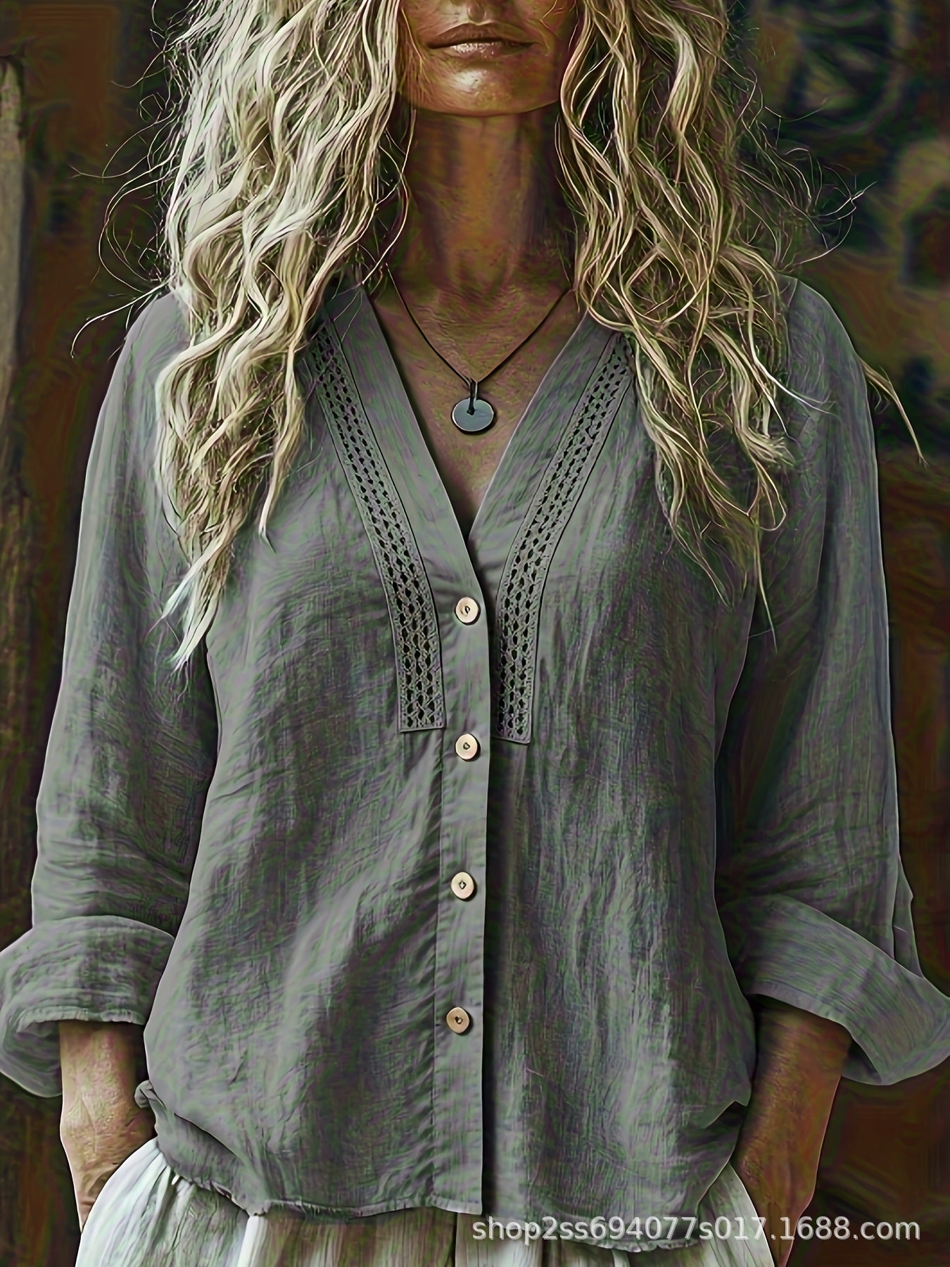 Liliane Castagne | V-Neck Linen Blouse For Women