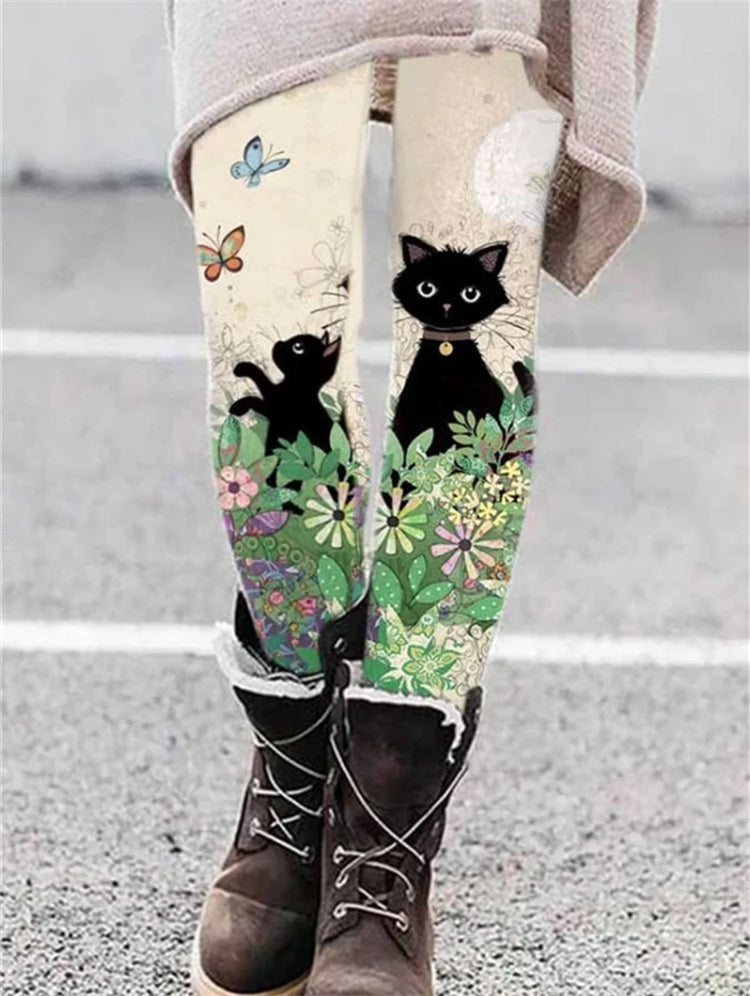 Selene Vasari | Cat Print Leggings For Women
