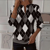 Sylvaine Hollcroft | Geometric Print Quarter-Zip Sweatshirt For Women