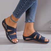 Clarette Beauvignon | Embroidered Wedge Slide Sandals For Women