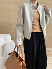 Elodie Marchand | Stand Collar Leather Jacket For Women