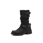Adriana Ferrante | Suede Cowboy Boots With Buckle Straps For Women