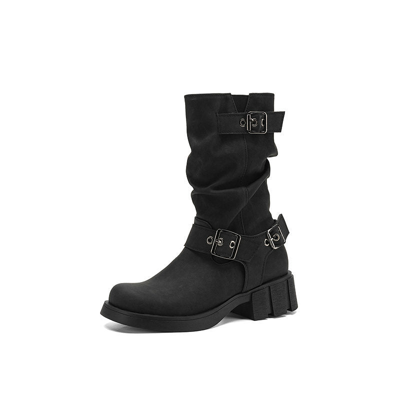 Adriana Ferrante | Suede Cowboy Boots With Buckle Straps For Women
