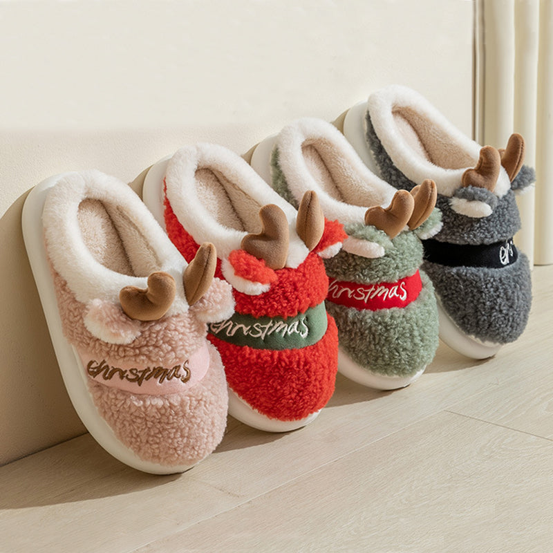 Jingle Paws | Red Reindeer Antler Christmas Slippers For Women