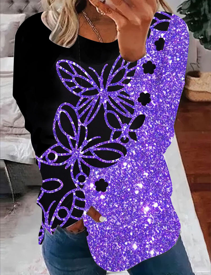 Delphine Ashcombe | Butterfly Floral Print Long Sleeve Sweater For Women