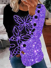 Delphine Ashcombe | Butterfly Floral Print Long Sleeve Sweater For Women