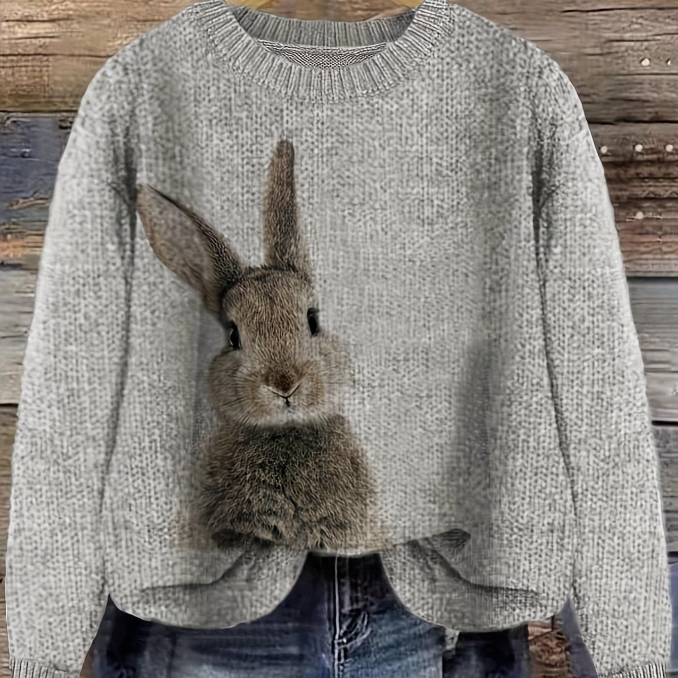 Genevieve Astor | Bunny Print Crewneck Sweater For Women