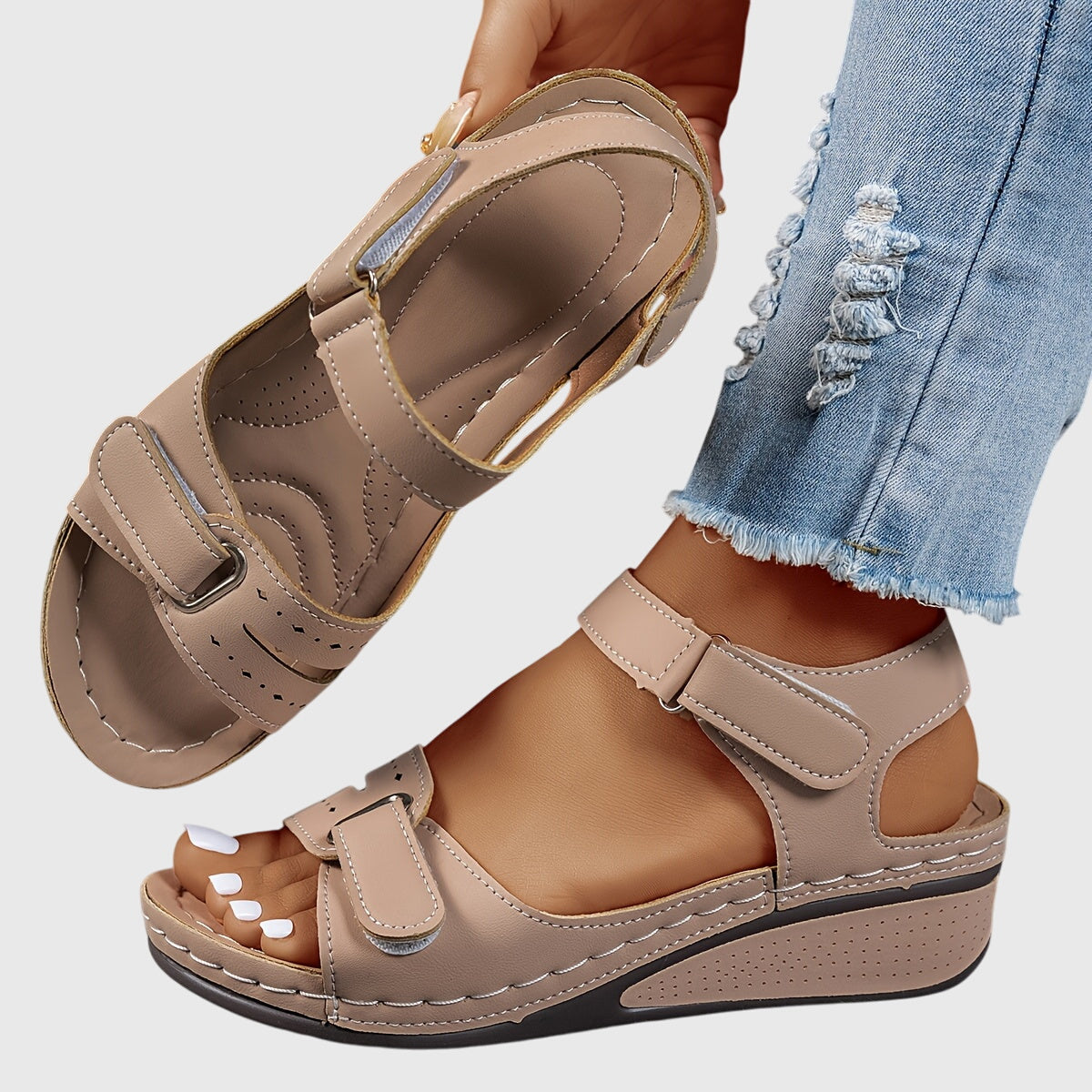 Renata Villefore | Red Orthopedic Wedge Sandals with Hook-and-Loop Strap