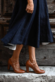 Rosalind Beauchamp | Mary Jane Block Heel Pump in Tan Leather