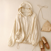 Margot Sinclair | Linen Hooded Jacket with Balloon Sleeves For Women