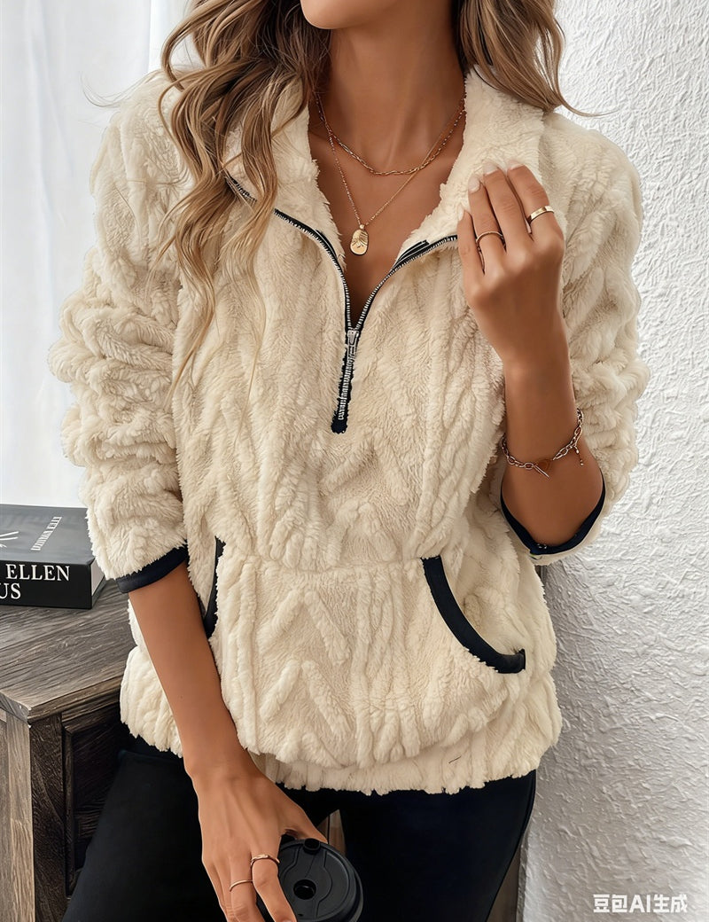 Anaelle Berger | Half-Zip Sherpa Pullover Sweater For Women