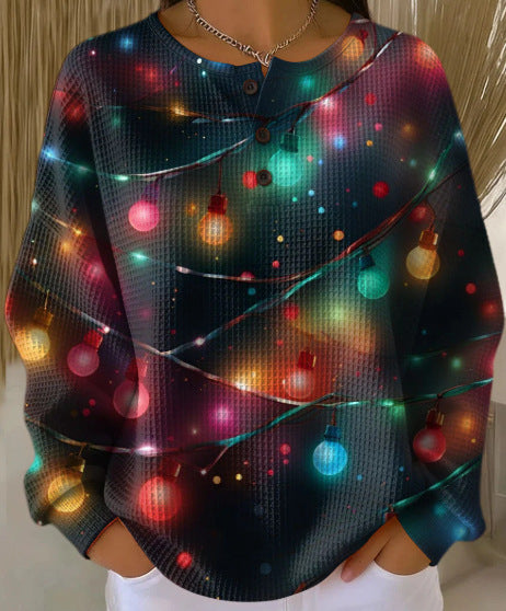 Nadia Whitbourne | Christmas Print Long Sleeve Button Top For Women