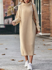 Isabelle Moreau | Turtleneck Knit Sweater Maxi Dress For Women