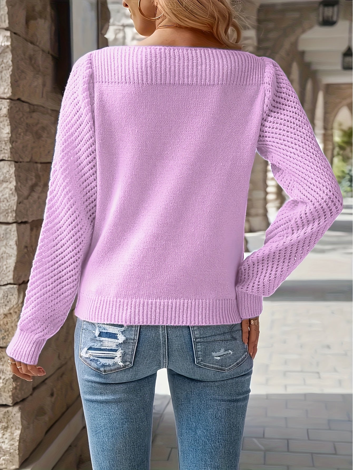 Colette Ashworth | Openwork Sleeve Sweater For Women