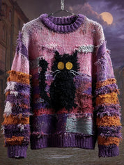 Marceline Duvall | Halloween Cat Print Chunky Knit Sweater For Women