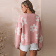 Roxane Delfino | Floral Pearl-Embellished Knit Sweater For Women