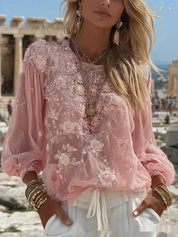 Aurora Delvigne | Rose-Embroidered Bohemian Blouse For Women