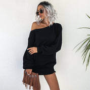 Antoinette Duval | Off-Shoulder Lantern Sleeve Sweater Mini Dress For Women