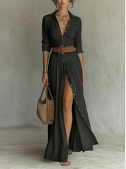 Elaine Trentwood | Button-Down V-Neck Maxi Dress For Women