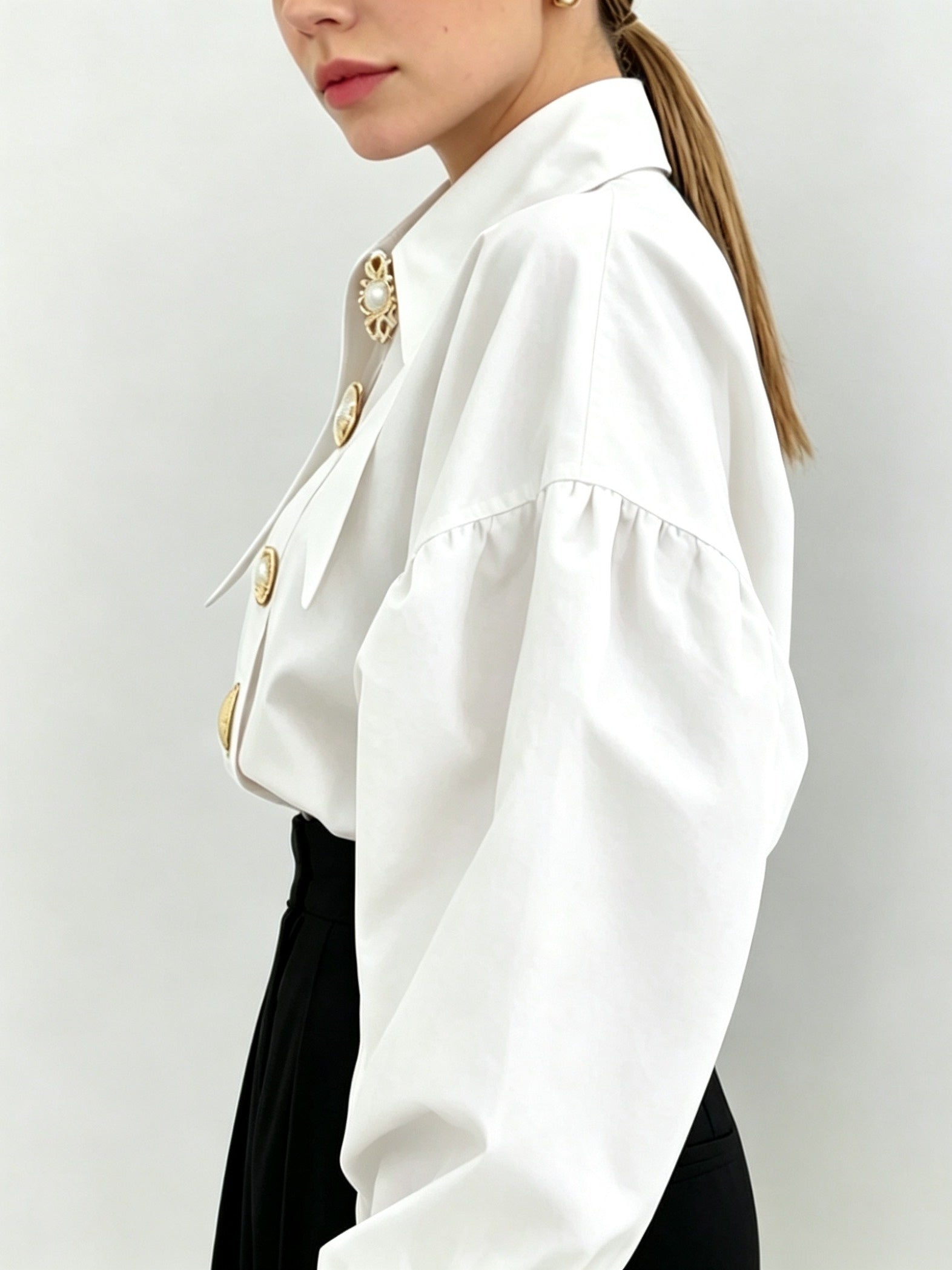 Felicity Ashgrove | Statement Collar Blouse With Pearl Buttons For Women