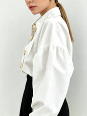 Felicity Ashgrove | Statement Collar Blouse With Pearl Buttons For Women