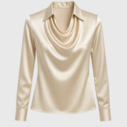 Isabelle Voncourt | Satin Cowl-Neck Blouse in Champagne