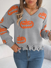 Marina Castellucci | Pumpkin Print Distressed Sweater For Women