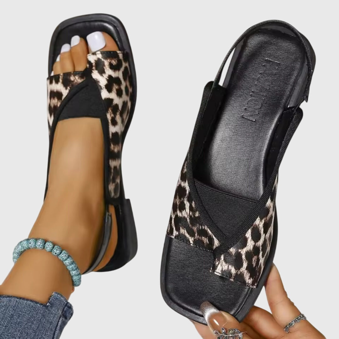 Lucette Vanbois | Square Toe Colorblock Slip-On Flat Sandals