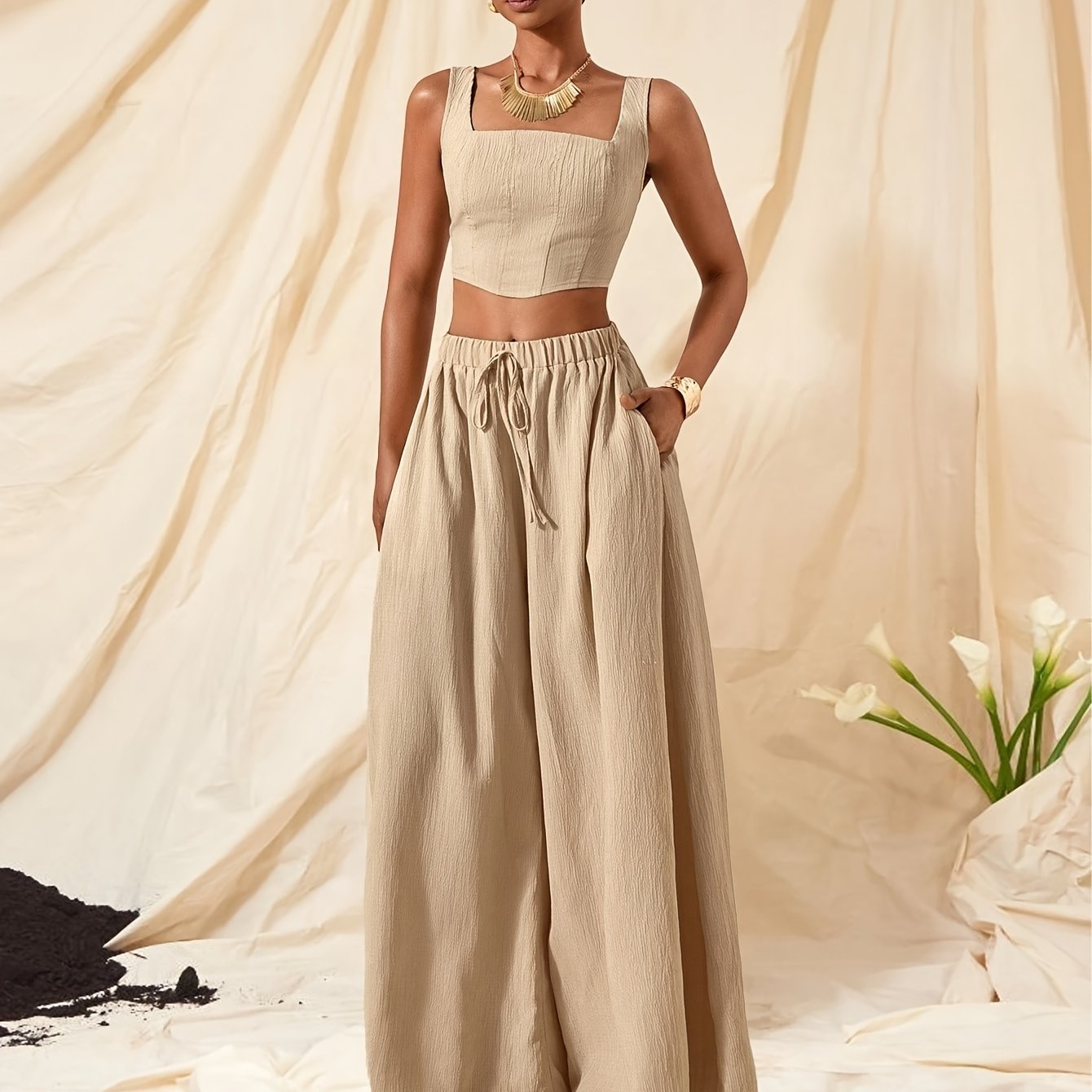 Solène Duchamp | Wide-Leg Two-Piece Set With Drawstring Waist For Women
