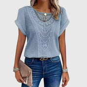 Clarisse Montveil | Cream Lace Detail Waffle Knit Blouse