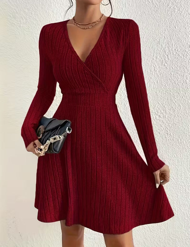 Bernadette Solaire | Ribbed Knit Wrap Mini Dress For Women