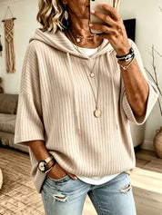 Cassandra Bellmore | Ribbed Hooded Drawstring Sweatshirt For Women