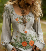 Marielle Ashworth | Grass And Flower Embroidered Linen Blouse For Women