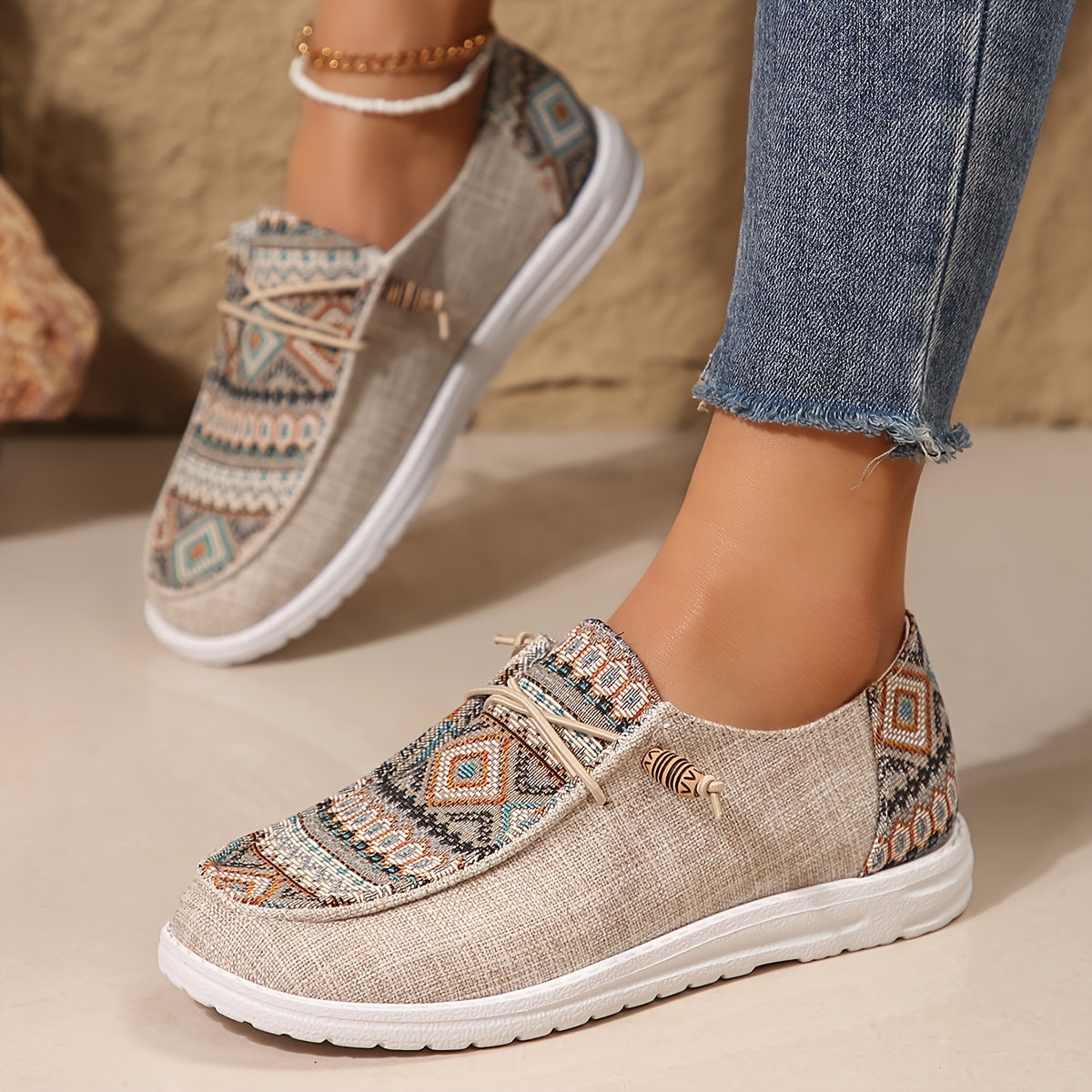 Harriet Wyndmoor | Women's Tribal Print Canvas Slip-On Sneakers