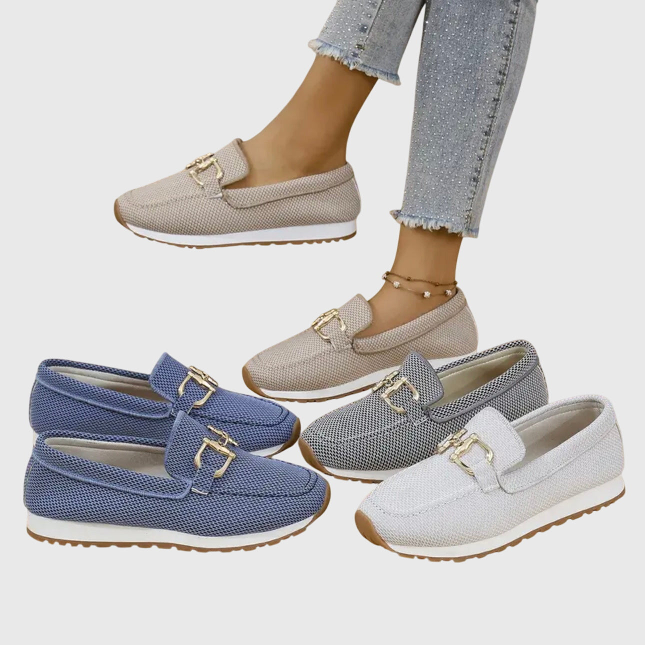 Beatrice Holloway | Blue Mesh Platform Loafers with Gold Horsebit