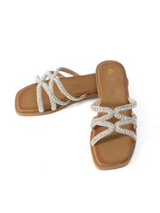 Vittoria Sant'Angelo | Rhinestone Flat Slide Sandals For Women