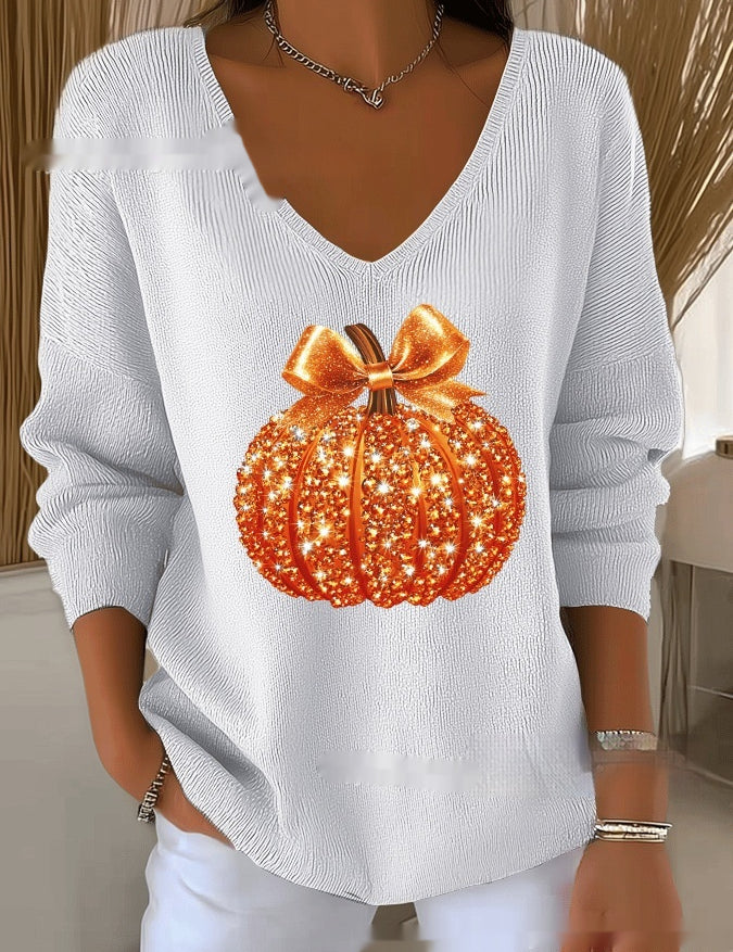 Florence Adair | Maple Leaf Print V-Neck Sweater For Women